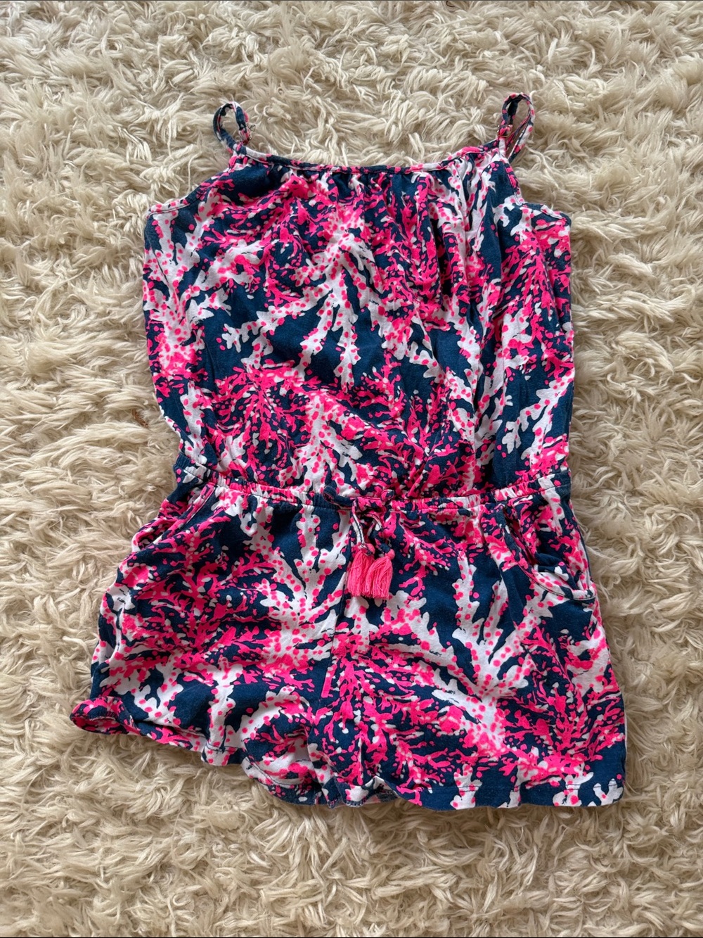 EUC Lilly Pulitzer Pink & Navy Coral Print Sleeveless Romper